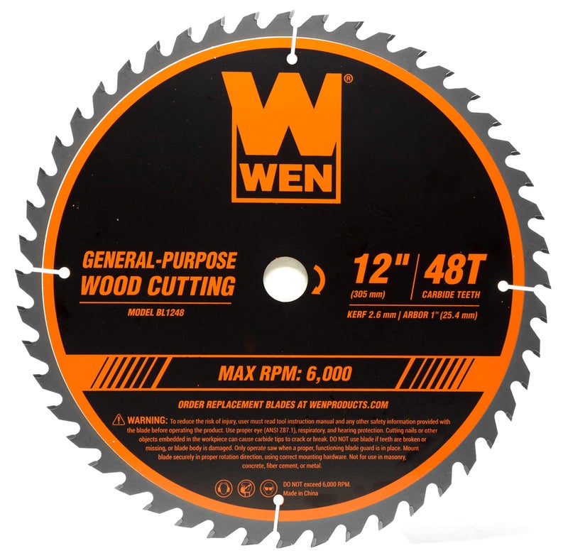 WEN BL1248 12-Inch 48-Tooth Carbide-Tipped Professional Woodworking Saw Blade for Miter Saws and Table Saws,Silver - Image 1
